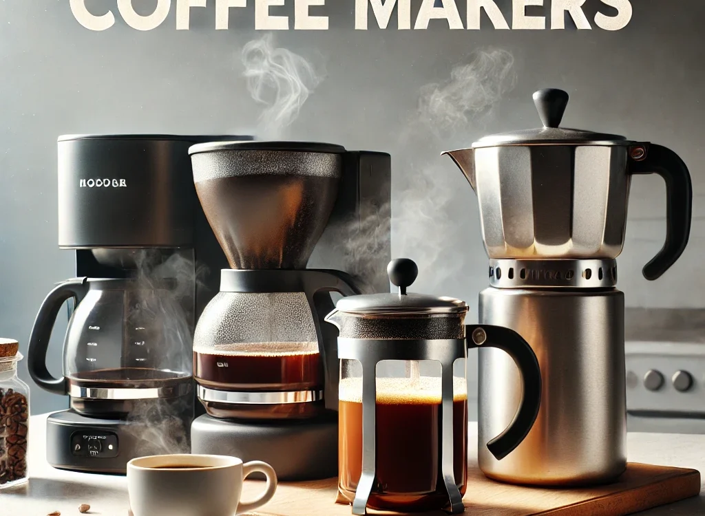 DALL·E 2024 10 08 21.23.43 A clean eye catching featured image showcasing a selection of affordable coffee makers including a drip coffee machine a French press and a percol