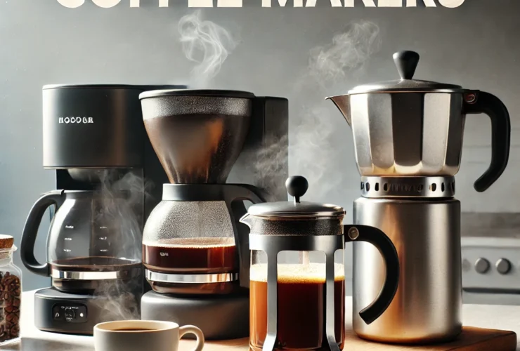 DALL·E 2024 10 08 21.23.43 A clean eye catching featured image showcasing a selection of affordable coffee makers including a drip coffee machine a French press and a percol